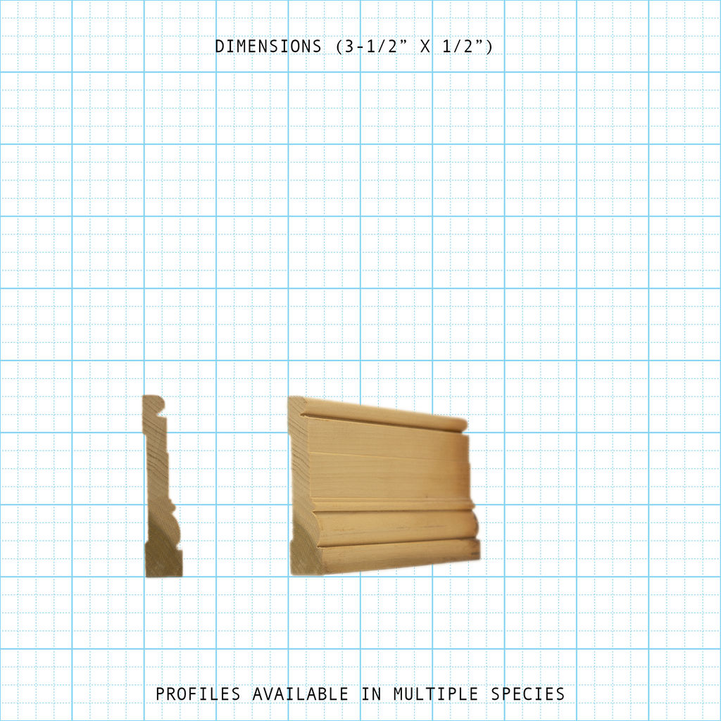 Casing wood molding profile diagram, 3-1/2" x 1/2" dimensions.