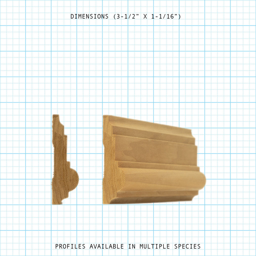Casing wood molding profile diagram, 3-1/2" x 1-1/16" dimensions.