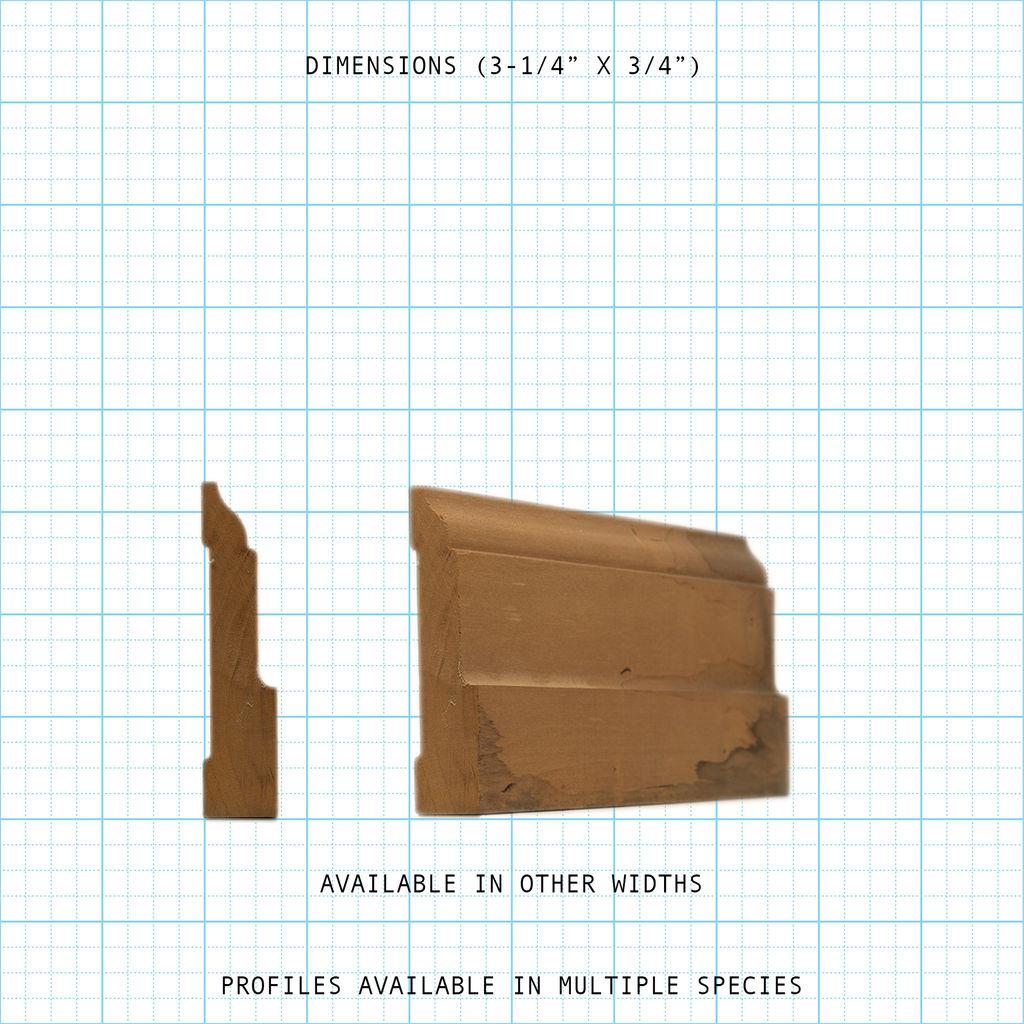 Casing wood molding profile diagram, 3-1/4" x 3/4" dimensions.