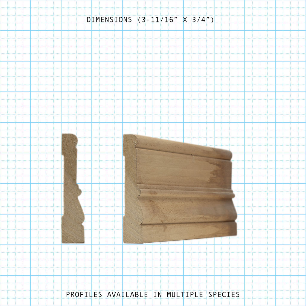 Casing wood molding profile diagram, 3-11/16" x 3/4" dimensions.