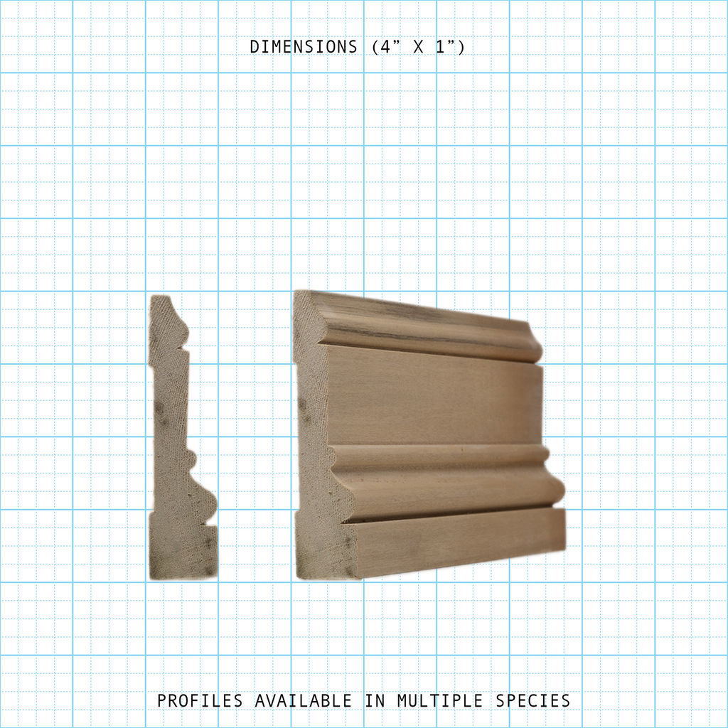 Casing wood molding profile diagram, 4" x 1" dimensions.