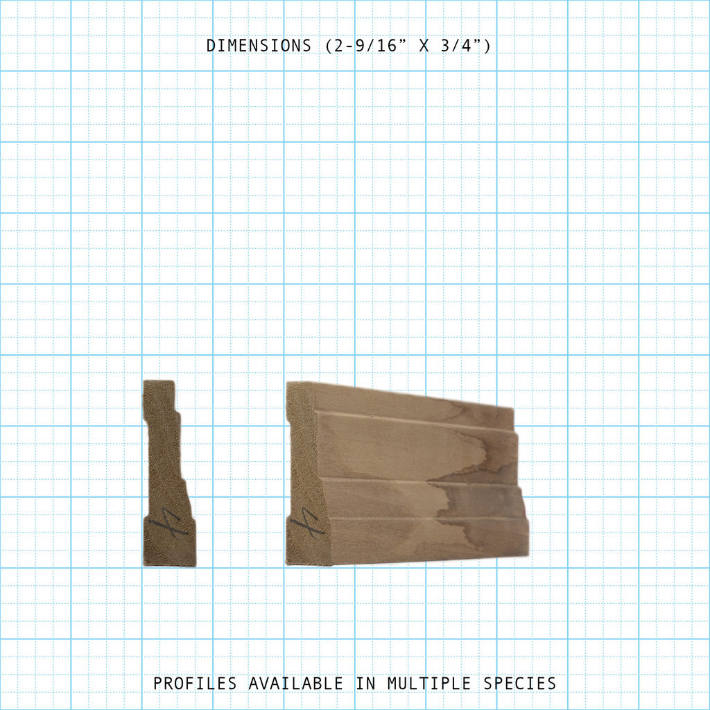 Casing wood molding profile diagram, 2-9/16" x 3/4" dimensions.