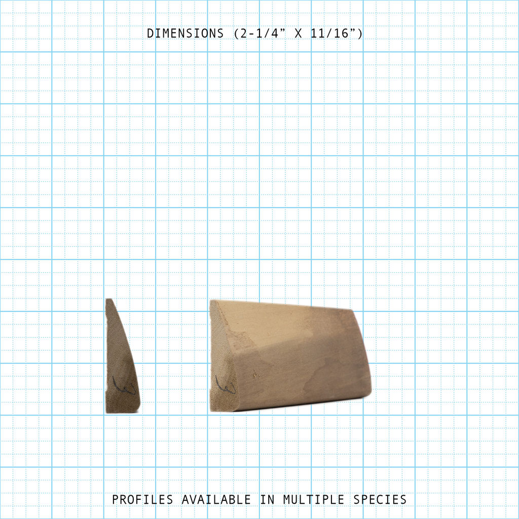 Casing wood molding profile diagram, 2-1/4" x 11/16" dimensions.