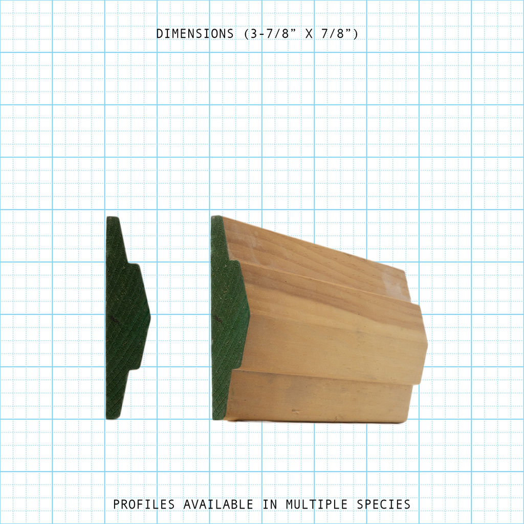 Chair rail wood molding profile diagram, 3-7/8" x 7/8" dimensions.