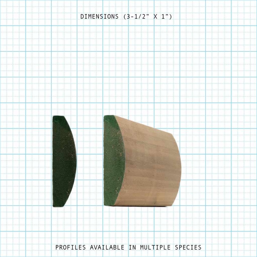 Chair rail wood molding profile diagram, 3-1/2" x 1" dimensions.