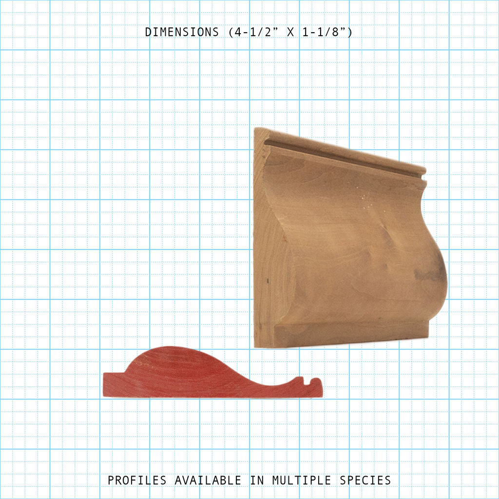 Chair rail wood molding profile diagram, 4-1/2" x 1-1/8" dimensions.