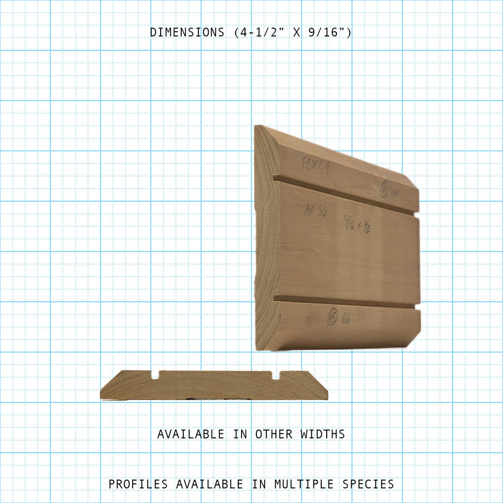 Chair rail wood molding profile diagram, 4-1/2" x 9/16" dimensions.