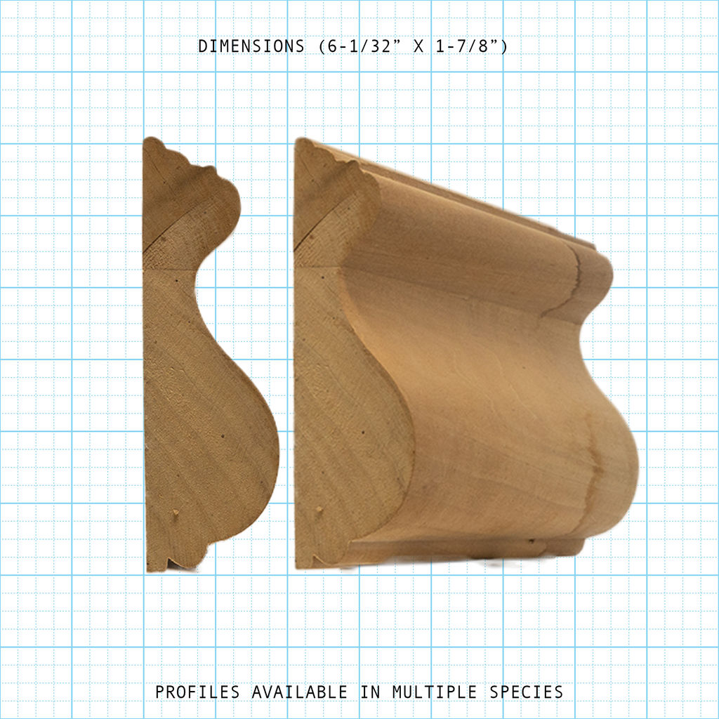 Chair rail wood molding profile diagram, 6-1/32" x 1-7/8" dimensions.