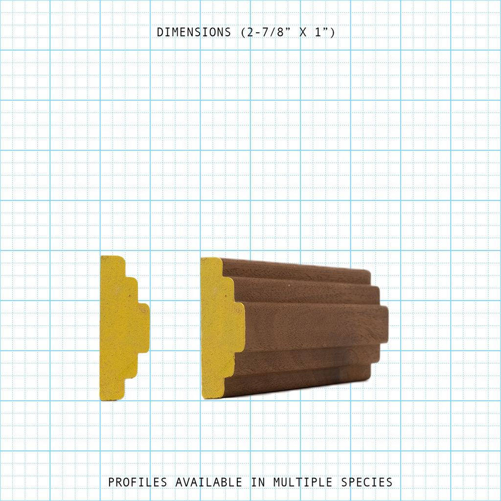 Chair rail wood molding profile diagram, 2-7/8" x 1" dimensions.