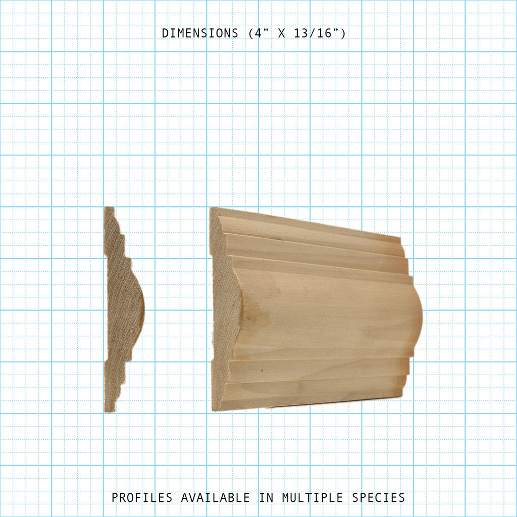 Chair rail wood molding profile diagram, 4" x 13/16" dimensions.