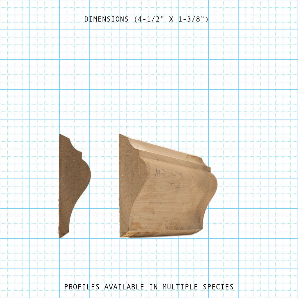 Chair rail wood molding profile diagram, 4-1/2" x 1-3/8" dimensions.