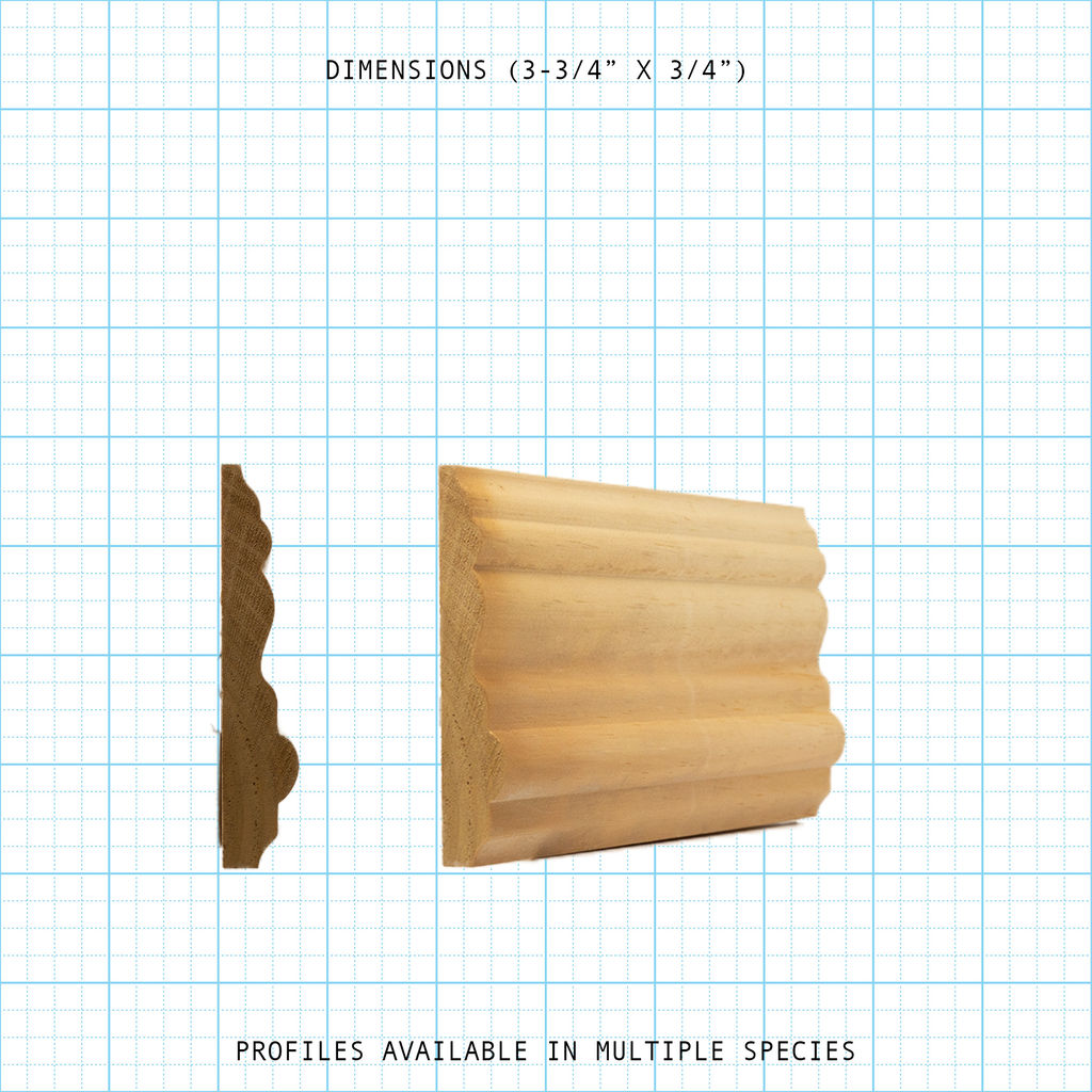 Chair rail wood molding profile diagram, 3-3/4" x 3/4" dimensions.