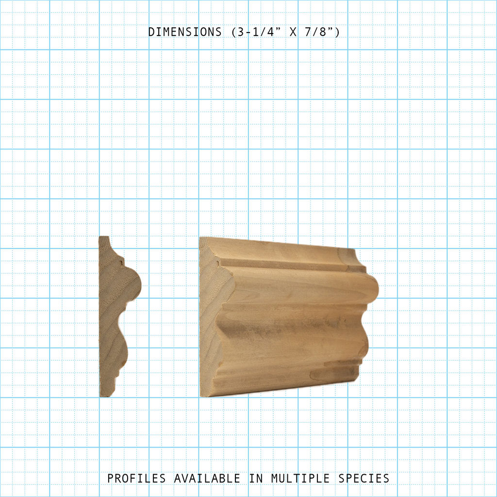 Chair rail wood molding profile diagram, 3-1/4" x 7/8" dimensions.