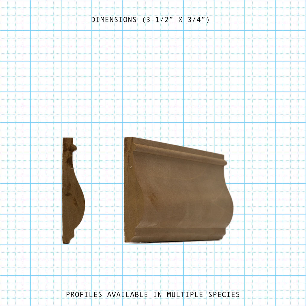 Chair rail wood molding profile diagram, 3-1/2" x 3/4" dimensions.