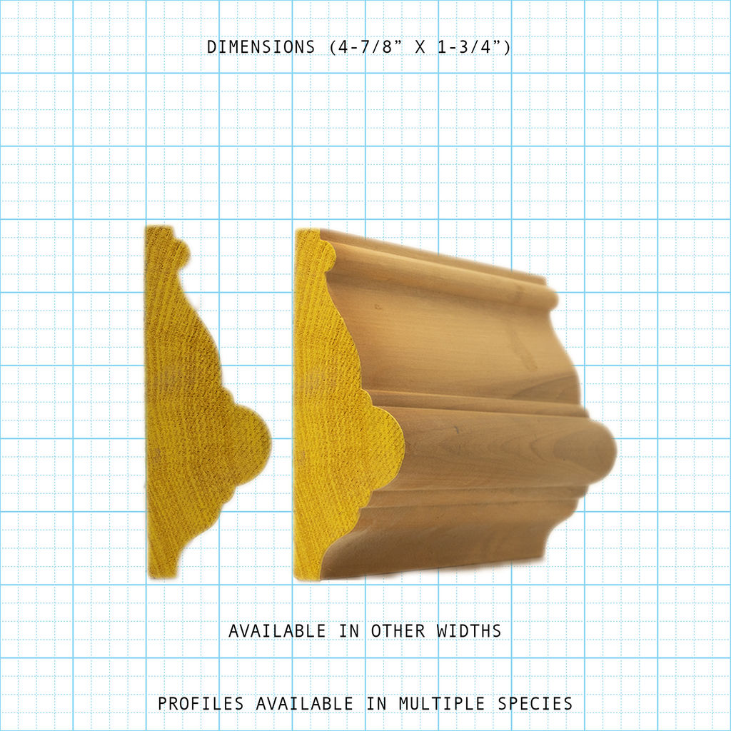 Chair rail wood molding profile diagram, 4-7/8" x 1-3/4" dimensions.