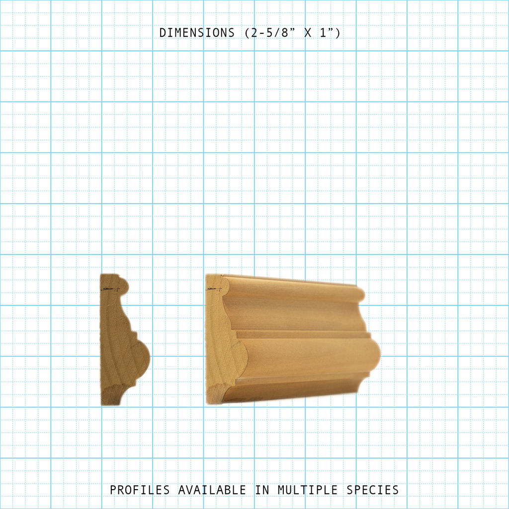 Chair rail wood molding profile diagram, 2-5/8" x 1" dimensions.