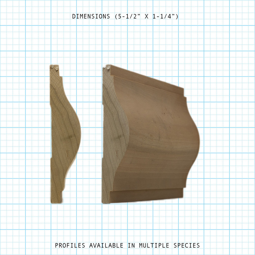 Chair rail wood molding profile diagram, 5-1/2" x 1-1/4" dimensions.