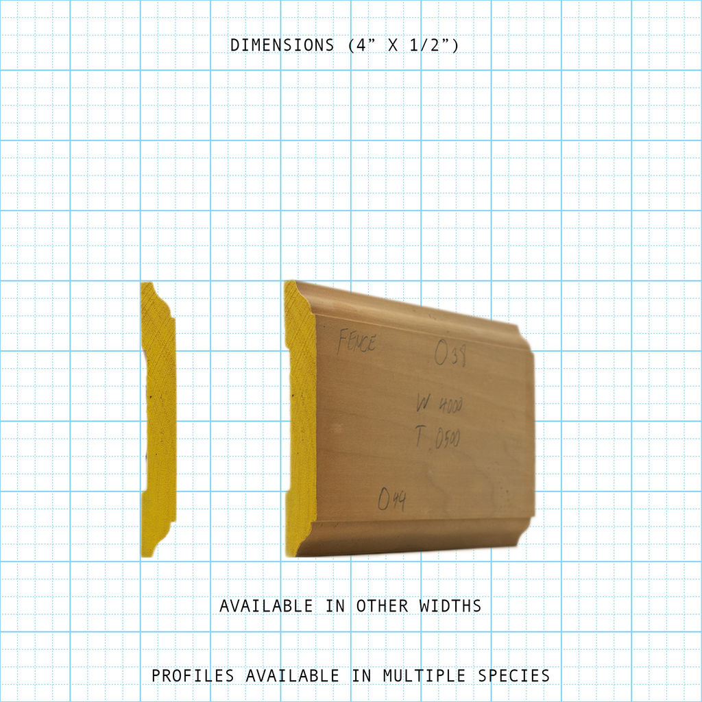 Chair rail wood molding profile diagram, 4" x 1/2" dimensions.