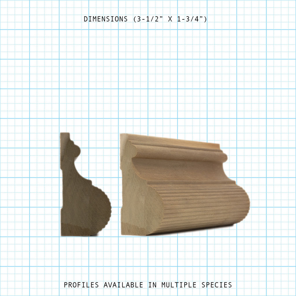 Chair rail wood molding profile diagram, 3-1/2" x 1-3/4" dimensions.