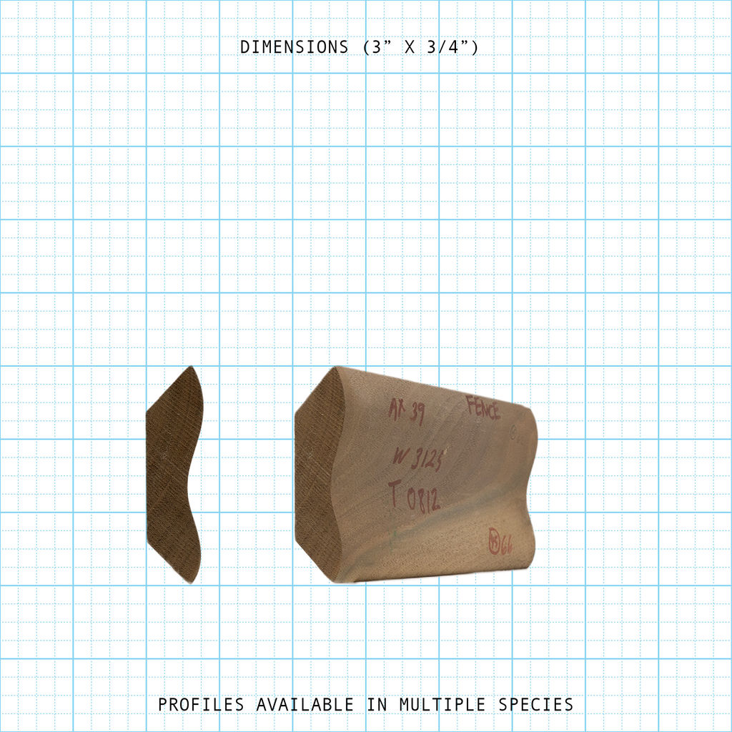 Crown wood molding profile diagram, 3" x 3/4" dimensions.