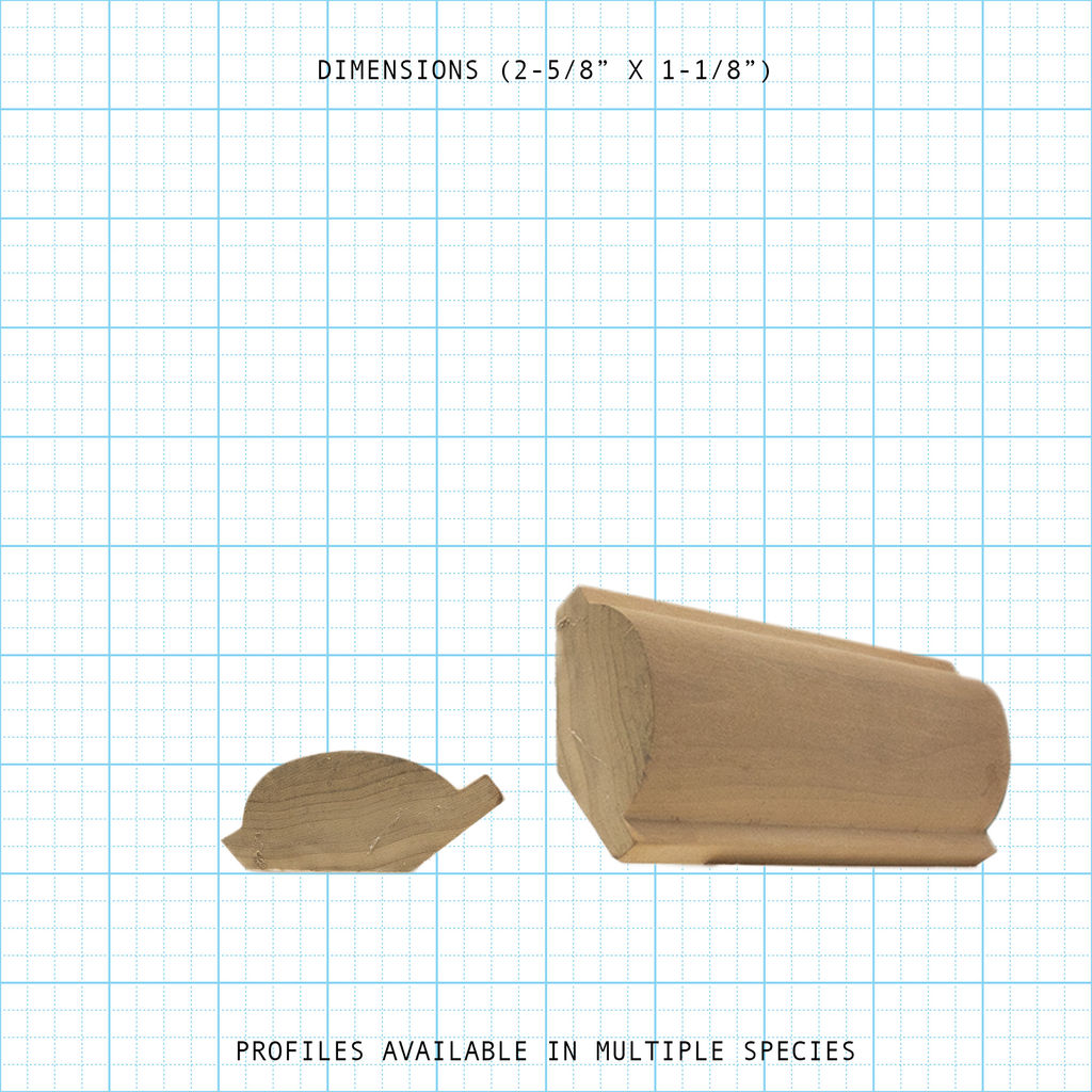 Crown wood molding profile diagram, 2-5/8" x 1-1/8" dimensions.