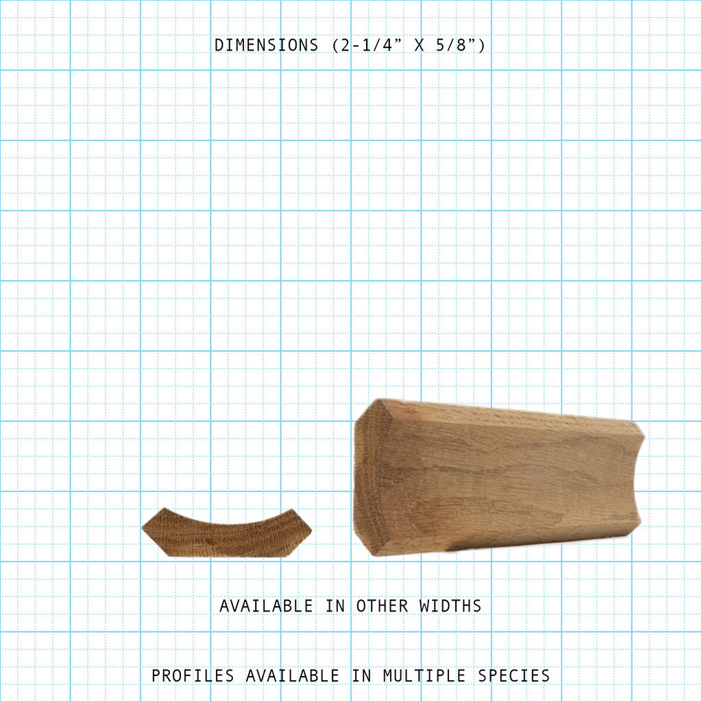 Crown wood molding profile diagram, 2-1/4" x 5/8" dimensions.
