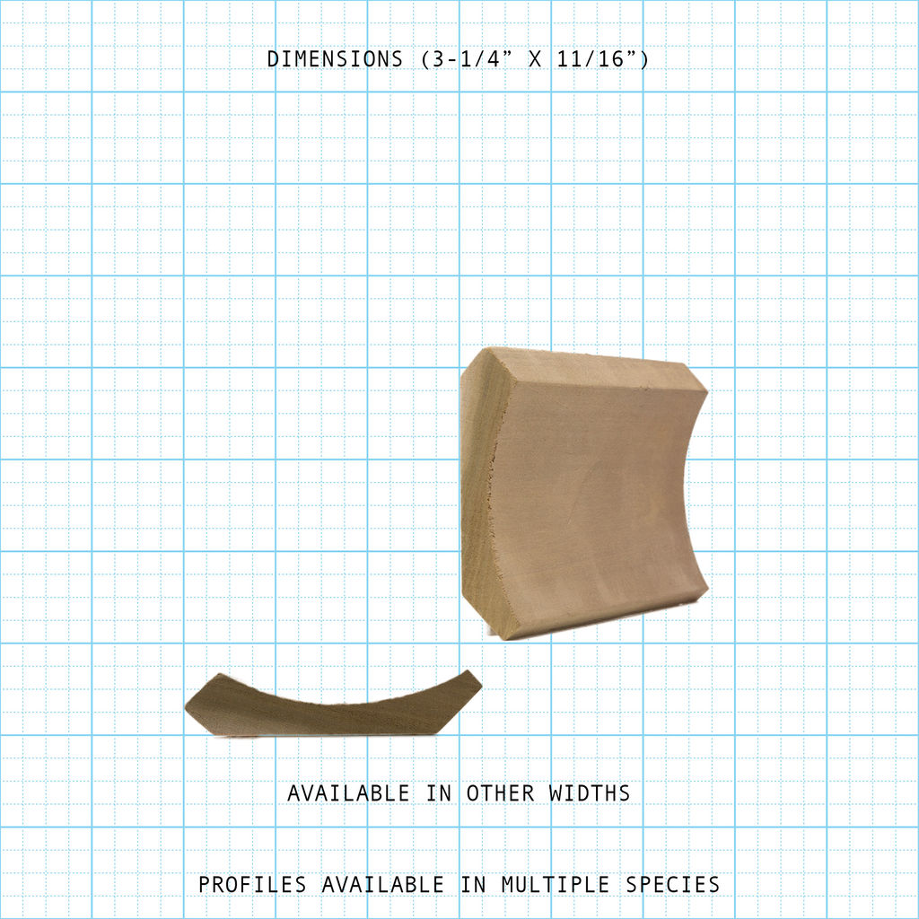 Crown wood molding profile diagram, 3-1/4" x 11/16" dimensions.