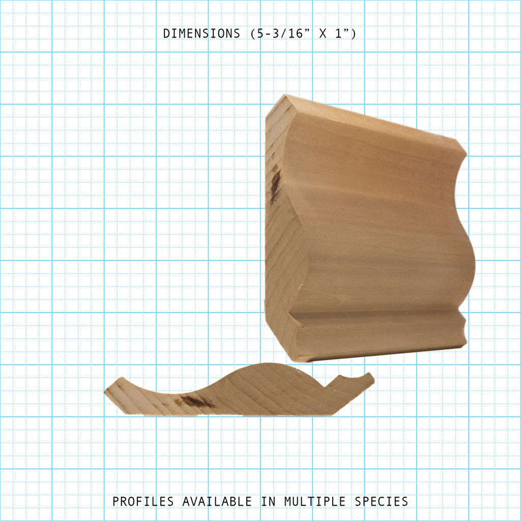 Crown wood molding profile diagram, 5-3/16" x 1" dimensions.