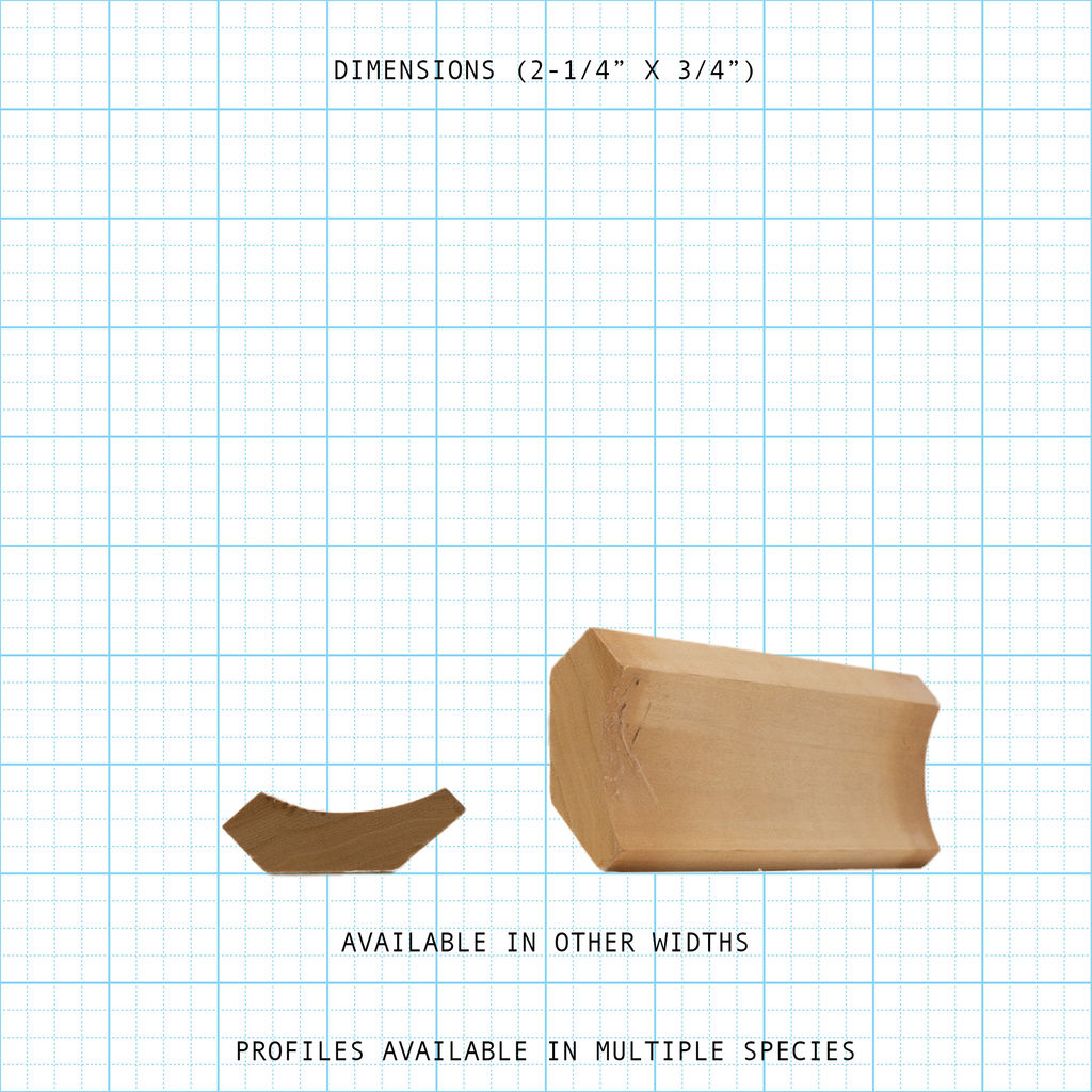 Crown wood molding profile diagram, 2-1/4" x 3/4" dimensions.