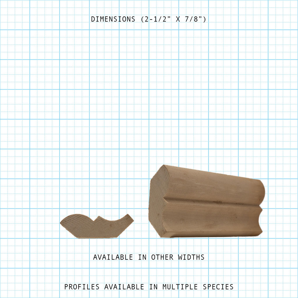Crown wood molding profile diagram, 2-1/2" x 7/8" dimensions.