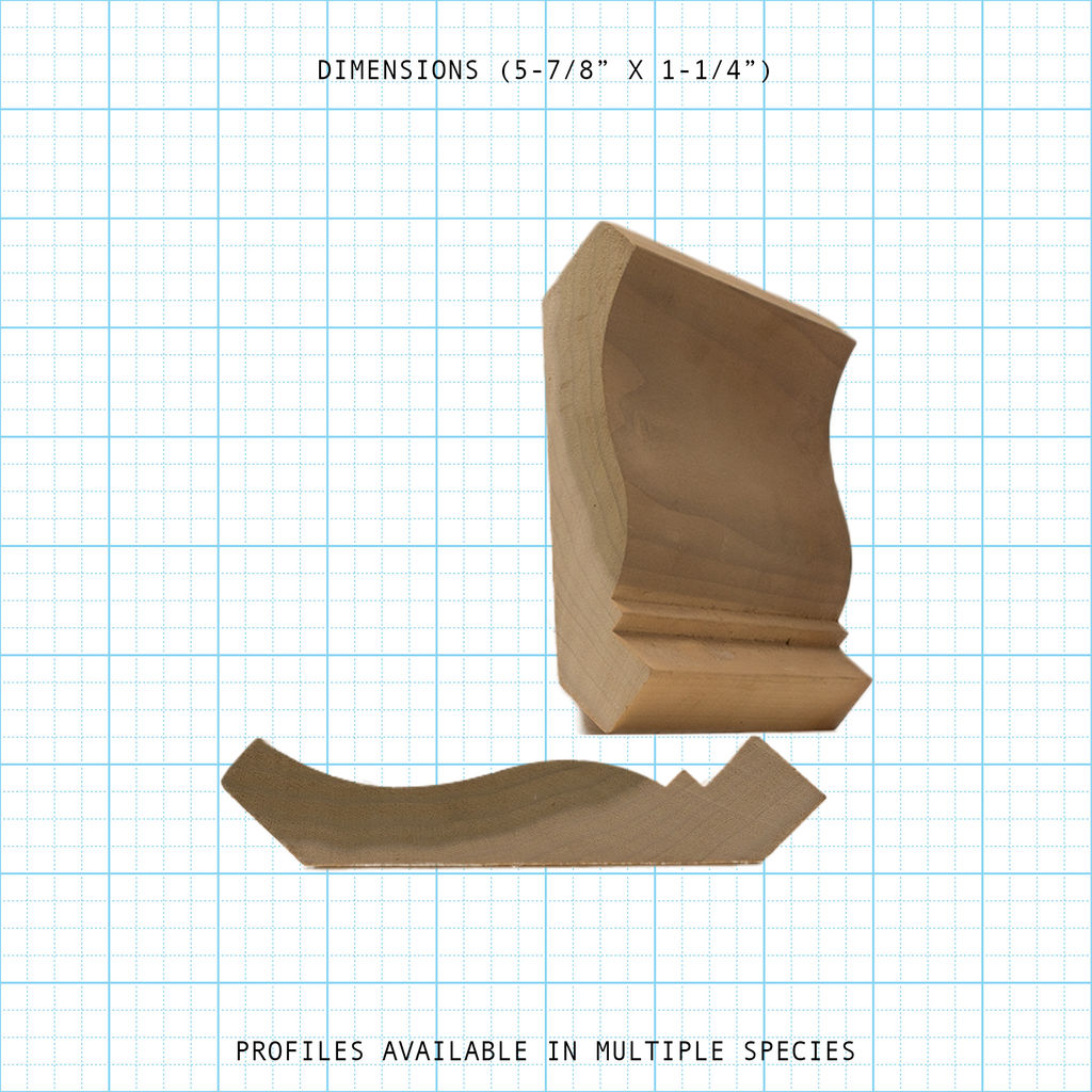 Crown wood molding profile diagram, 5-7/8" x 1-1/4" dimensions.