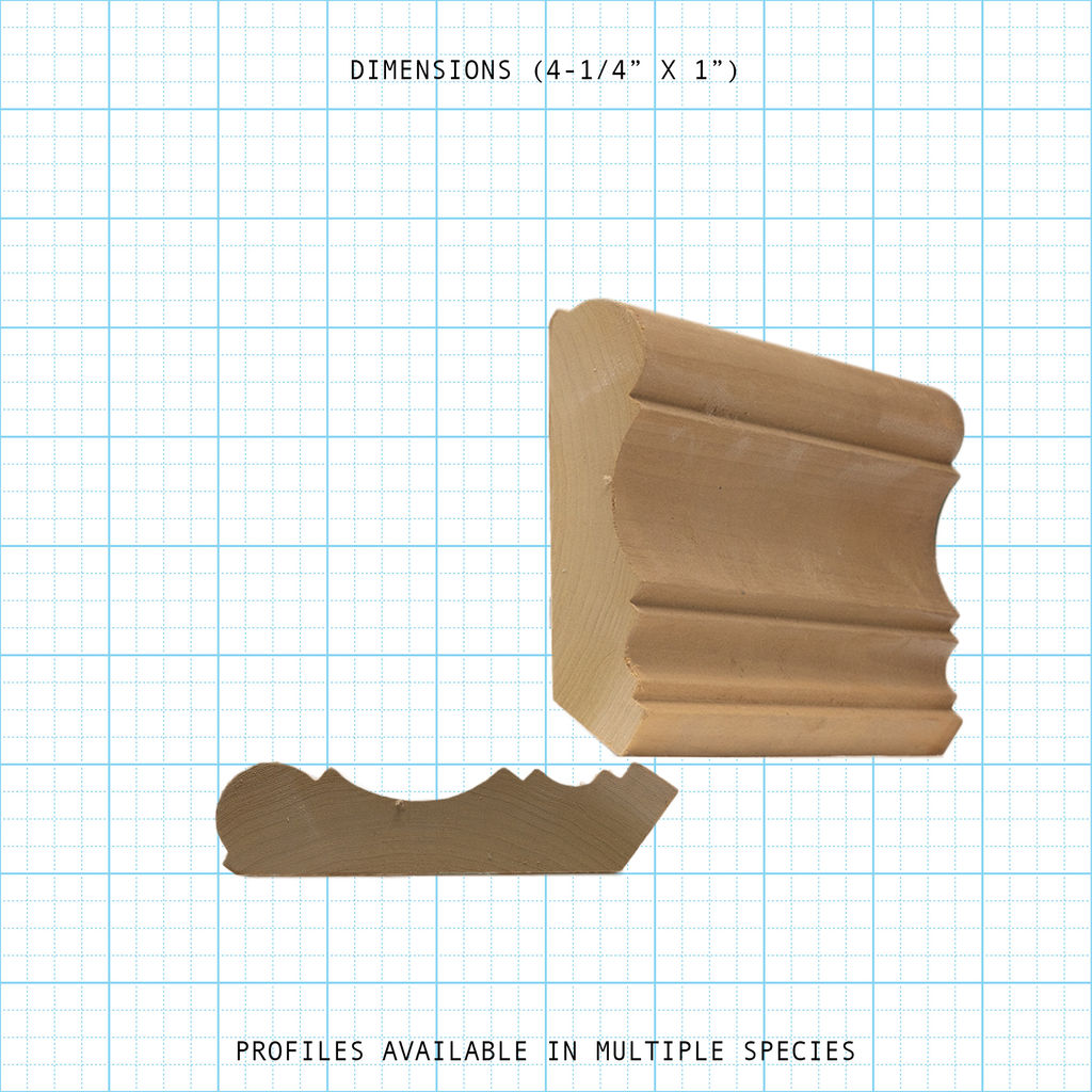 Crown wood molding profile diagram, 4-1/4" x 1" dimensions.