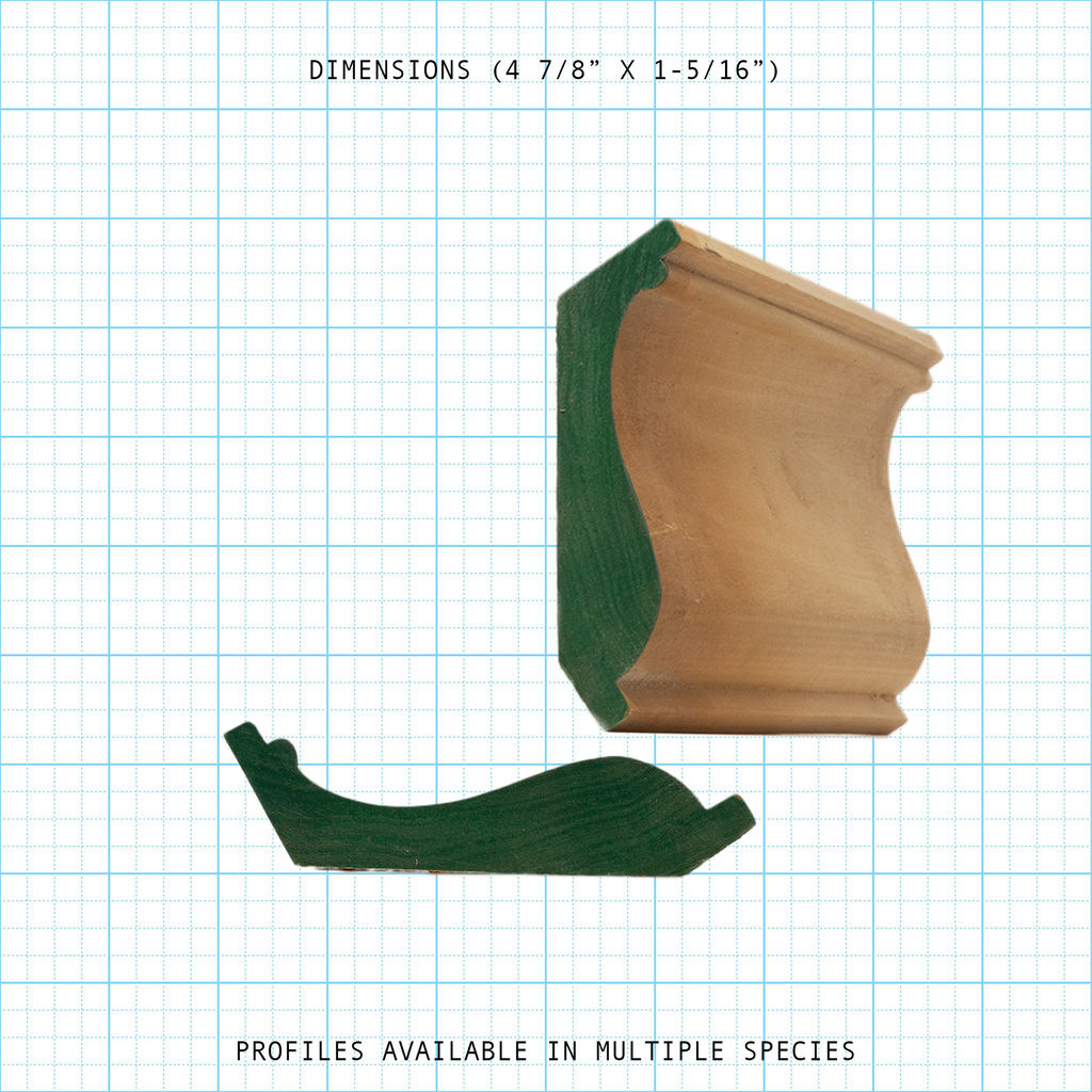 Crown wood molding profile diagram, 4-7/8" x 1-5/16" dimensions.