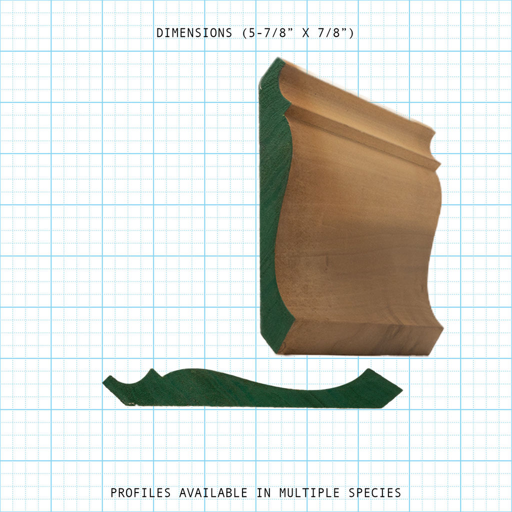 Crown wood molding profile diagram, 5-7/8" x 7/8" dimensions.