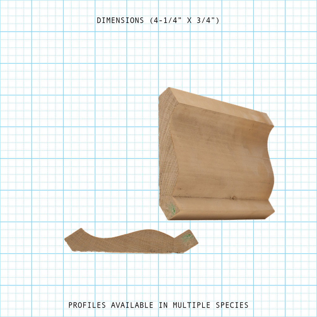 Crown wood molding profile diagram, 4-1/4" x 3/4" dimensions.