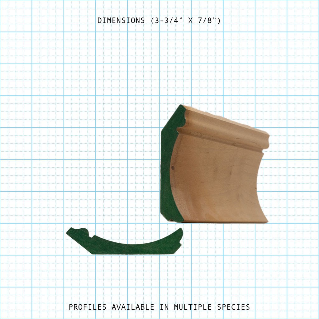 Crown wood molding profile diagram, 3-3/4" x 7/8" dimensions.