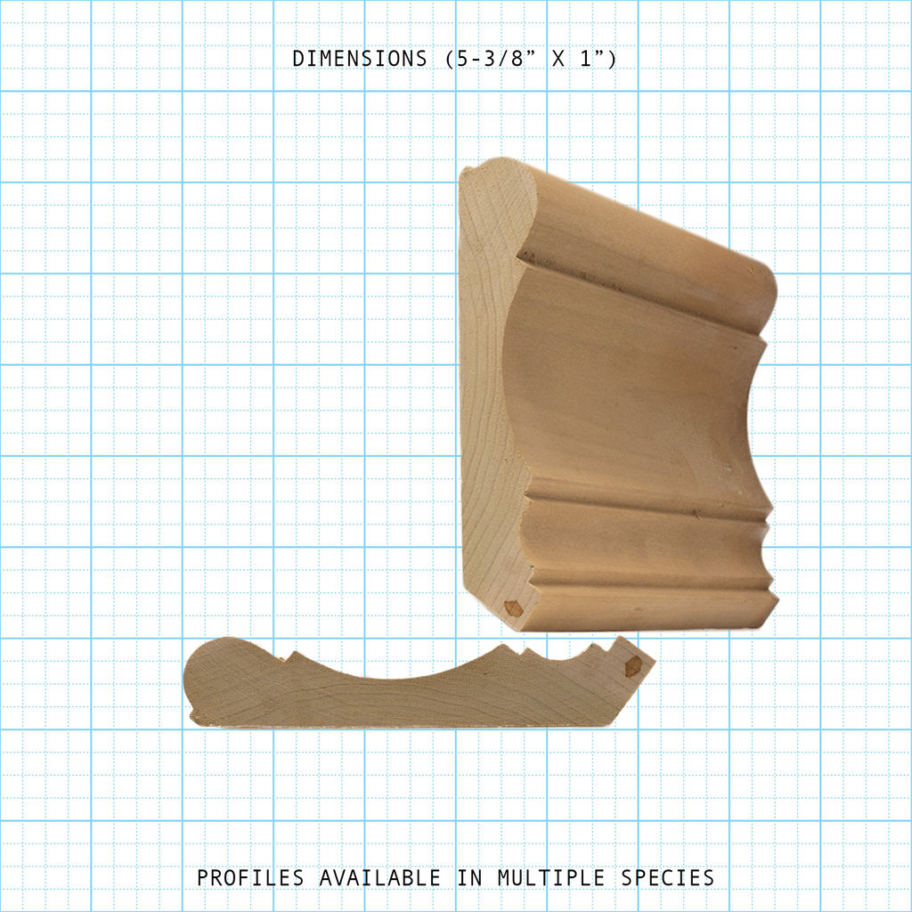 Crown wood molding profile diagram, 5-3/8" x 1" dimensions.