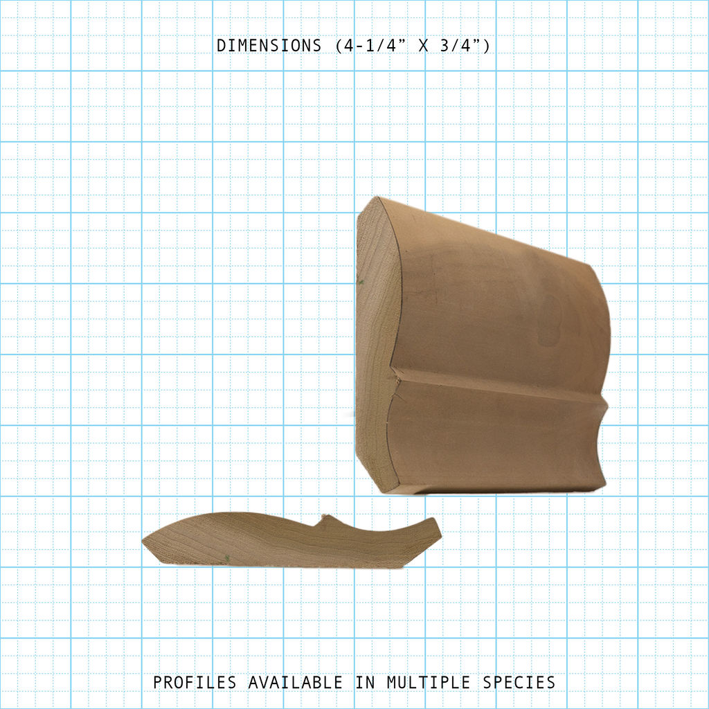 Crown wood molding profile diagram, 4-1/4" x 3/4" dimensions.