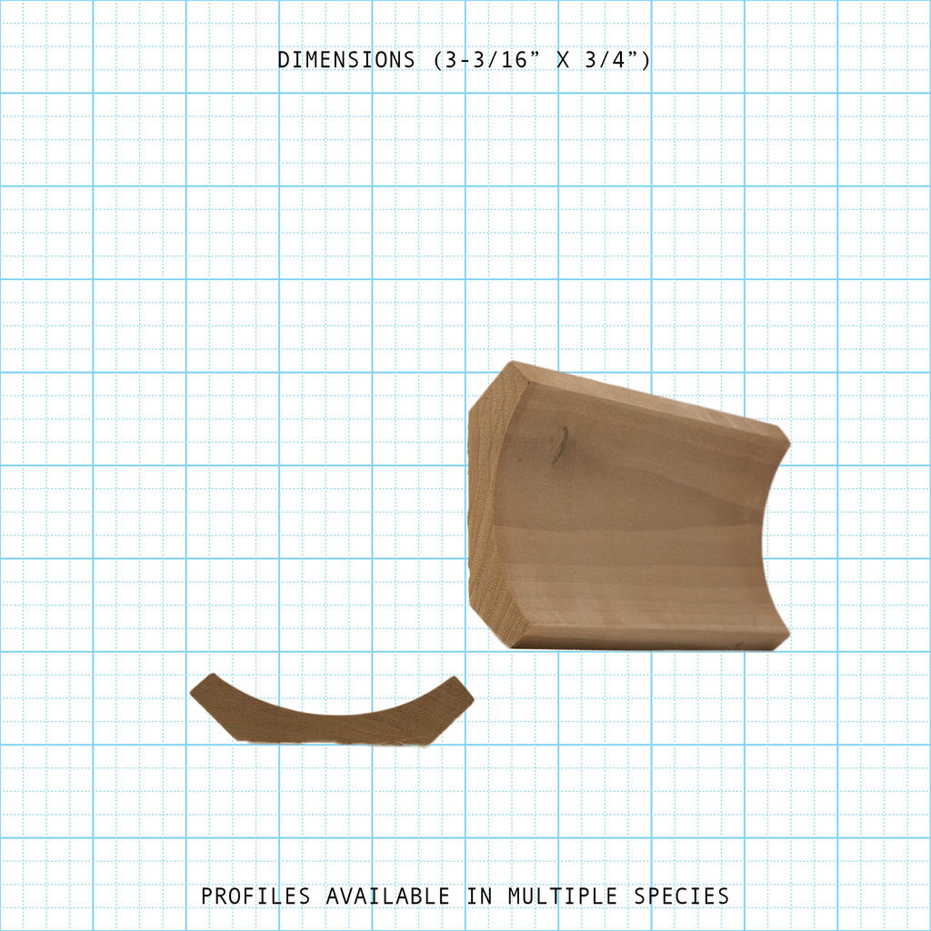 Crown wood molding profile diagram, 3-3/16" x 3/4" dimensions.