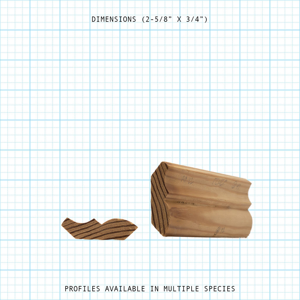 Crown wood molding profile diagram, 2-5/8" x 3/4" dimensions.