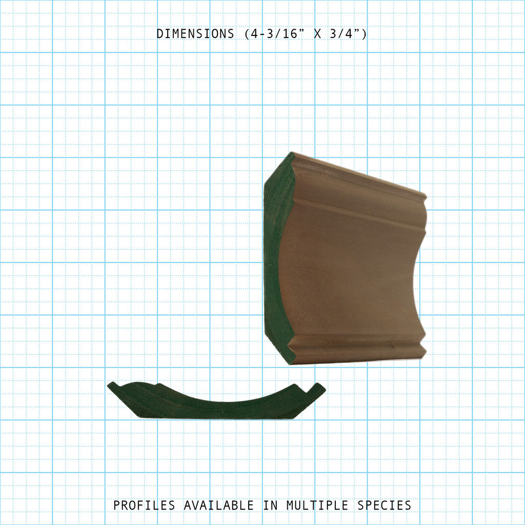 Crown wood molding profile diagram, 4-3/16" x 3/4" dimensions.