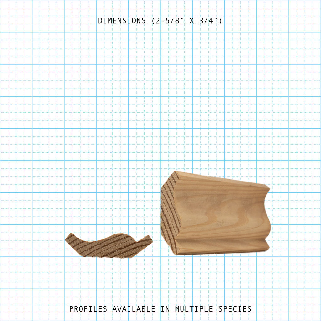 Crown wood molding profile diagram, 2-5/8" x 3/4" dimensions.