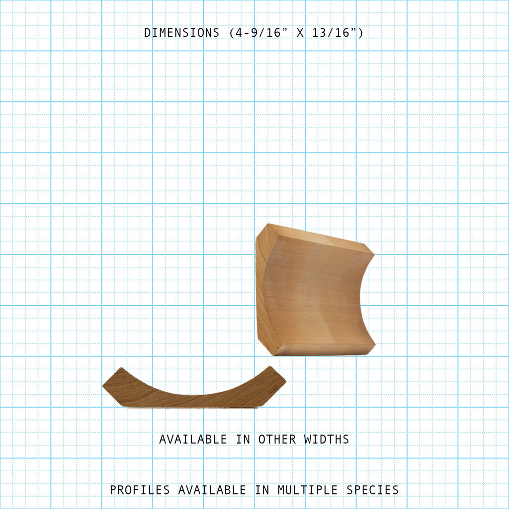 Crown wood molding profile diagram, 4-9/16" x 13/16" dimensions.