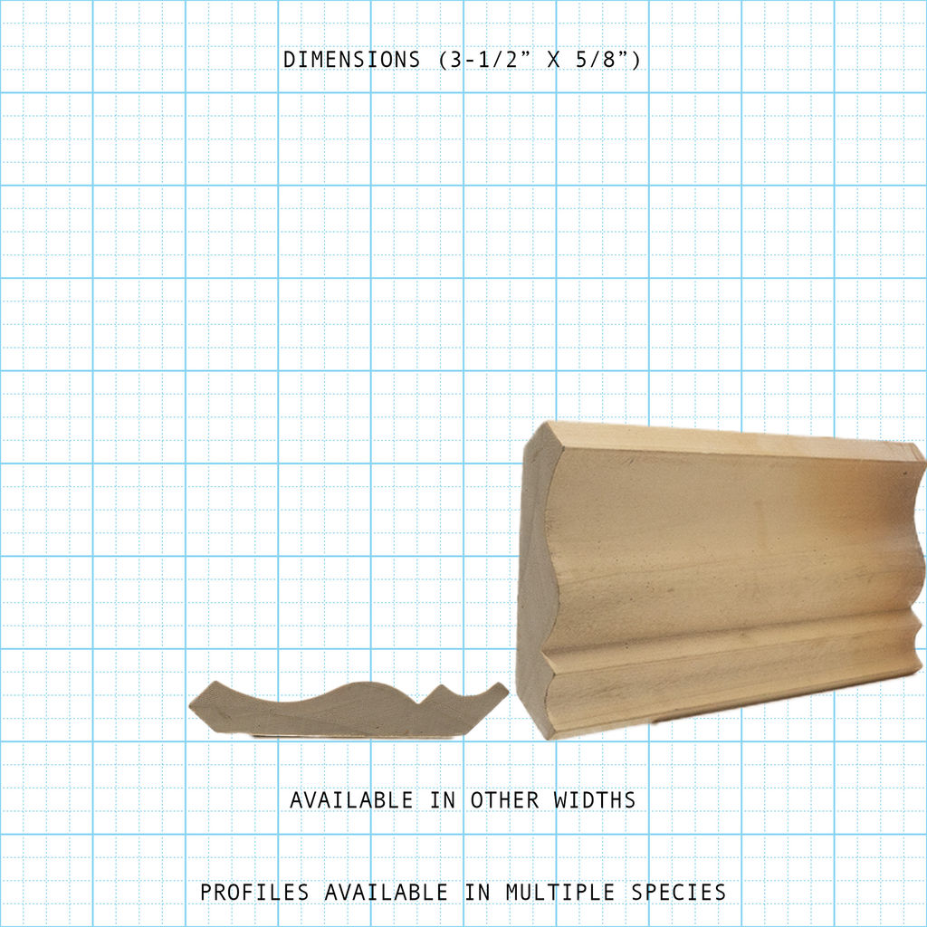 Crown wood molding profile diagram, 3-1/2" x 5/8" dimensions.
