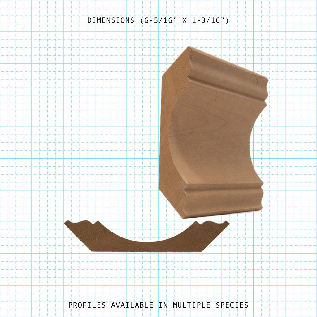 Crown wood molding profile diagram, 6-5/16" x 1-3/16" dimensions.