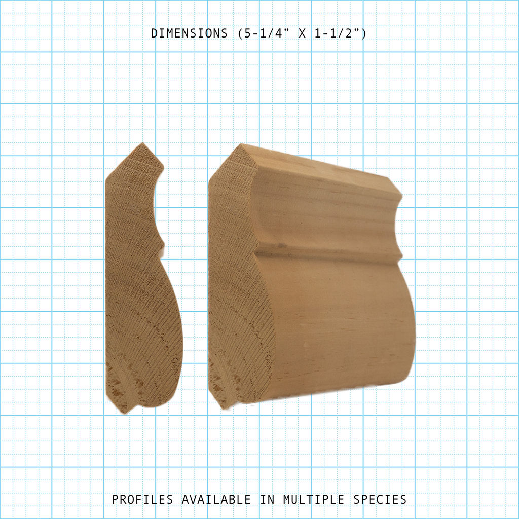 Crown wood molding profile diagram, 5-1/4" x 1-1/2" dimensions.