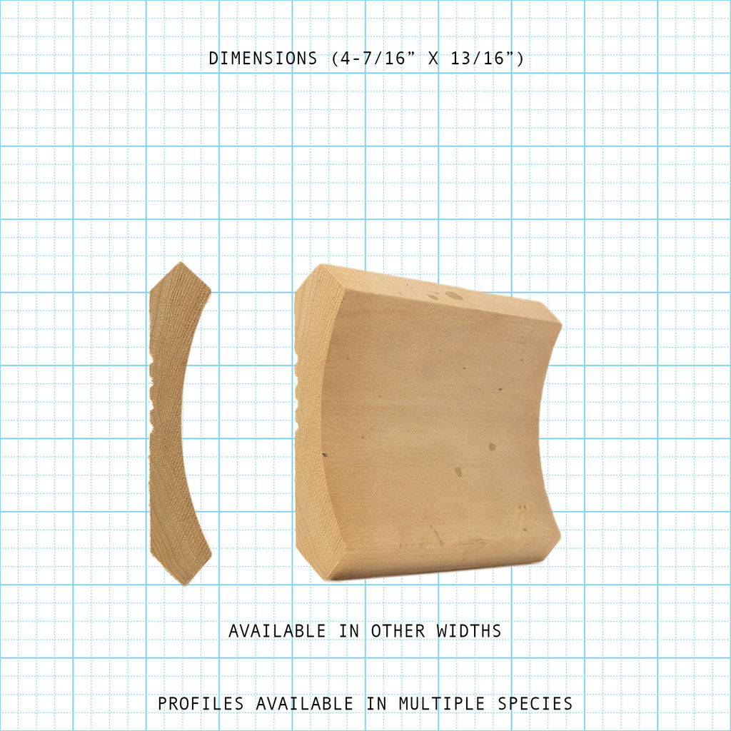 Crown wood molding profile diagram, 4-7/16" x 13/16" dimensions.