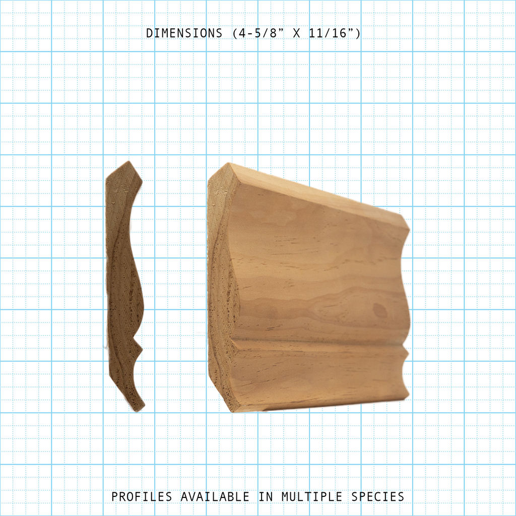 Crown wood molding profile diagram, 4-5/8" x 11/16" dimensions.
