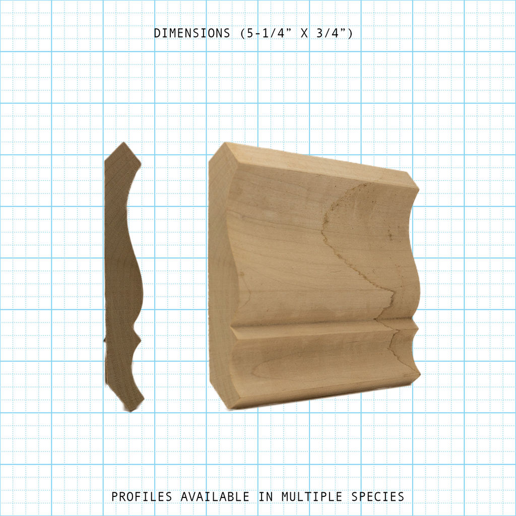 Crown wood molding profile diagram, 5-1/4" x 3/4" dimensions.