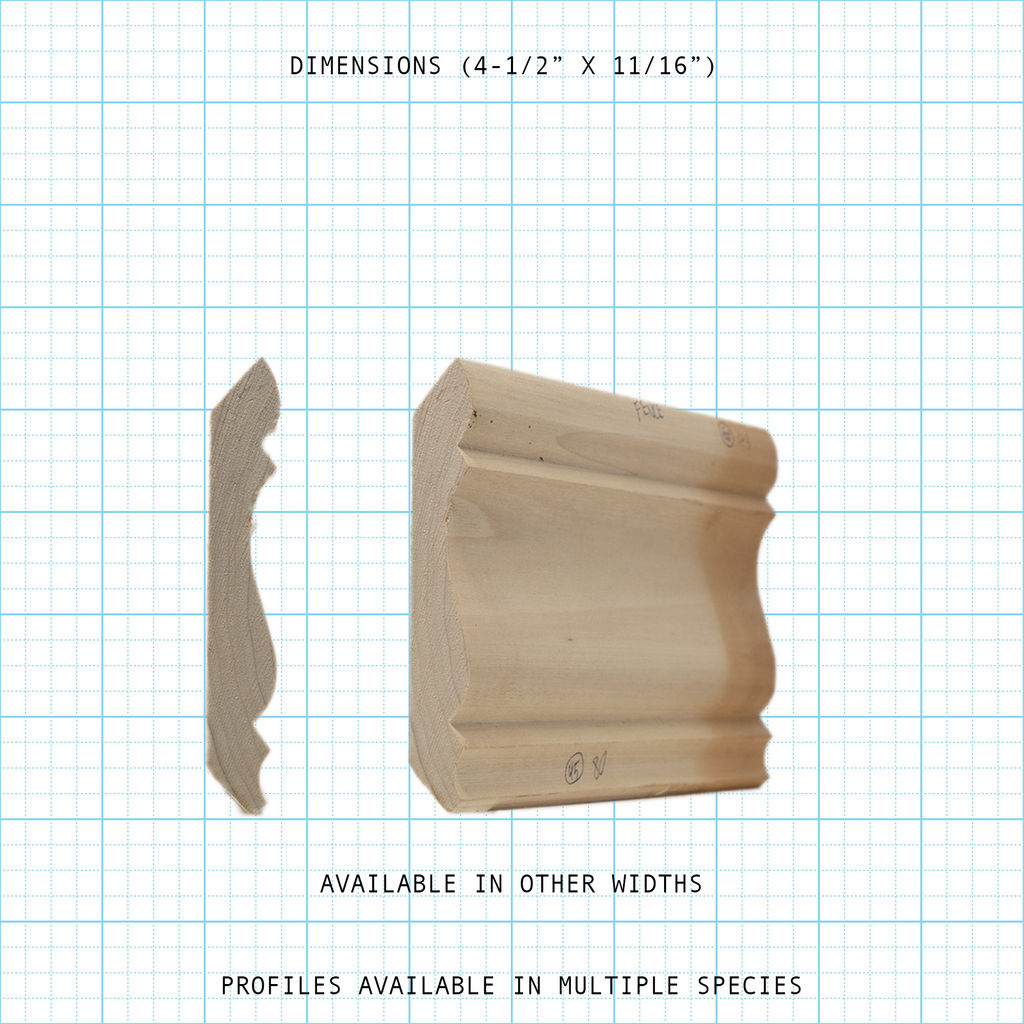 Crown wood molding profile diagram, 4-1/2" x 11/16" dimensions.